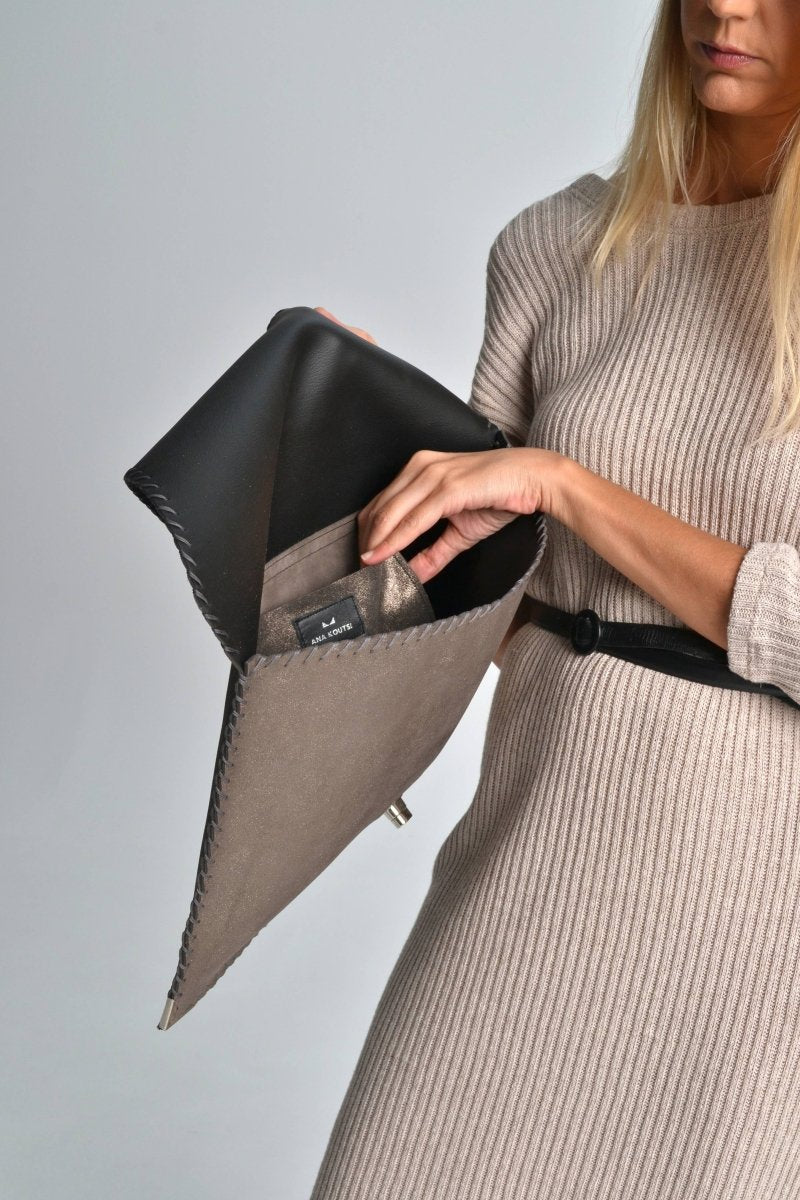 Large leather bag in sparkling taupe color: Large with Silver HardwareANA KOUTSI