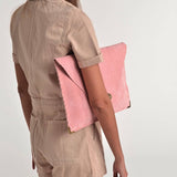 Large Suede clutch in pink: Gold hardwareANA KOUTSIACCESS