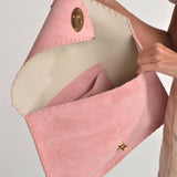 Large Suede clutch in pink: Gold hardwareANA KOUTSIACCESS