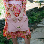 Large Suede clutch in pink: Gold hardwareANA KOUTSIACCESS