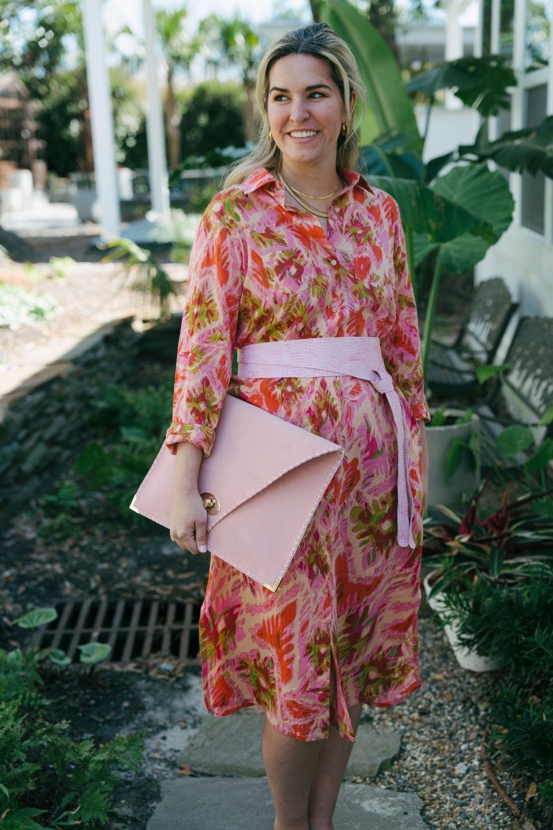 Large Suede clutch in pink: Gold hardwareANA KOUTSIACCESS
