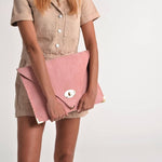 Large Suede clutch in pink: Gold hardwareANA KOUTSIACCESS