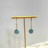 Larimar Coin Gemstones With White Topaz Center On 14Kgf Leverback EarringsBeth ZinkEARRINGS