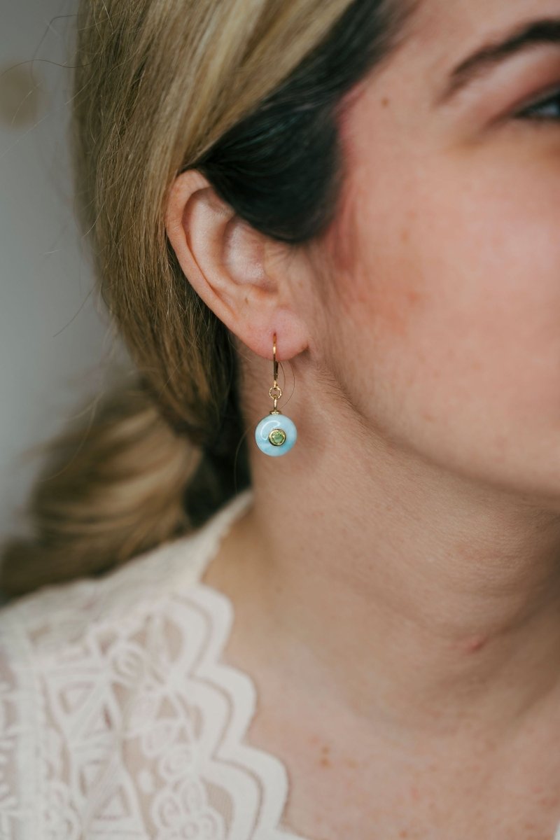 Larimar Coins With Peridot Centers Leverback EarringsBeth ZinkEARRINGS