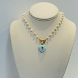Larimar Heart Pendant With Peridot And Freshwater Pearls With Pave Diamond ClaspBeth ZinkNECKLACES