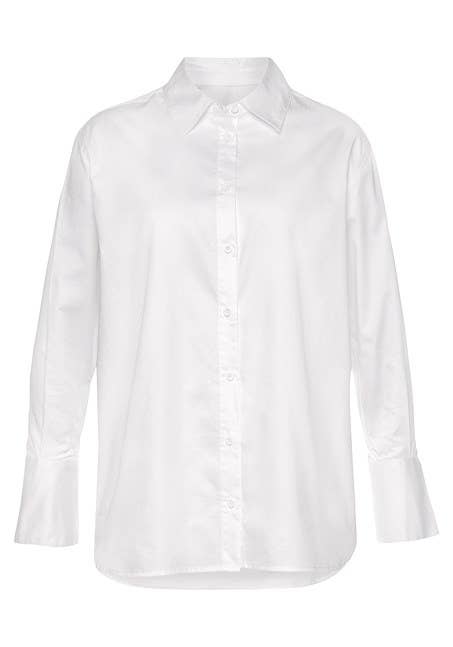 Long Sleeve Button Down Blouse: WhiteLascanaTOPS