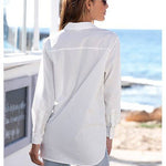 Long Sleeve Button Down Blouse: WhiteLascanaTOPS