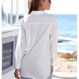 Long Sleeve Button Down Blouse: WhiteLascanaTOPS