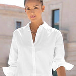 Long Sleeve Button Down Blouse: WhiteLascanaTOPS