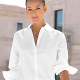 Long Sleeve Button Down Blouse: WhiteLascanaTOPS