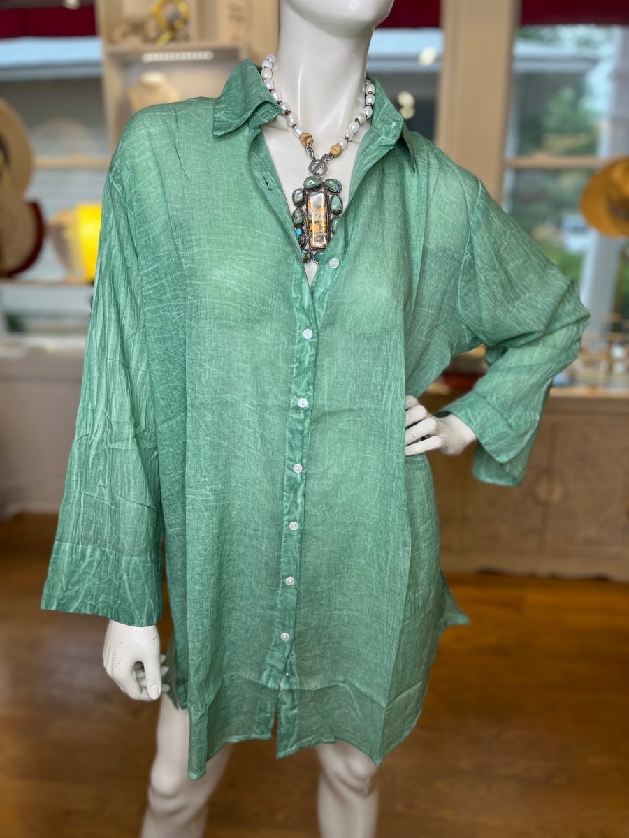 Loose - Fitting Washed Shirt “Emperor Green”Terre RougeTOPS