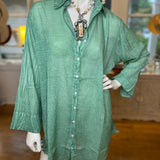 Loose - Fitting Washed Shirt “Emperor Green”Terre RougeTOPS