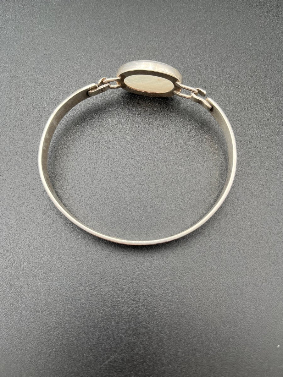 Moonstone and Textured Oxidized Silver BraceletBORABRACELET
