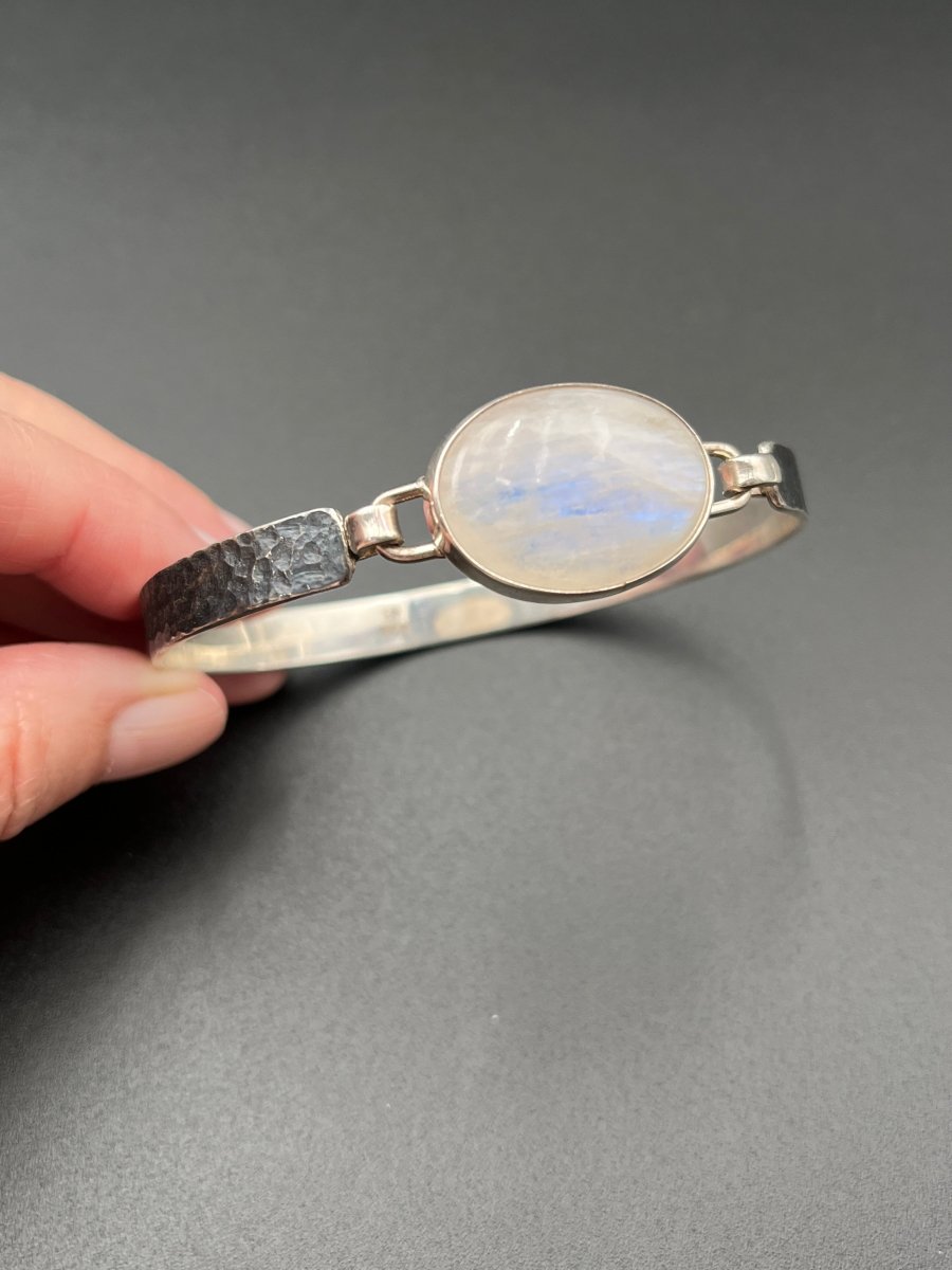 Moonstone and Textured Oxidized Silver BraceletBORABRACELET