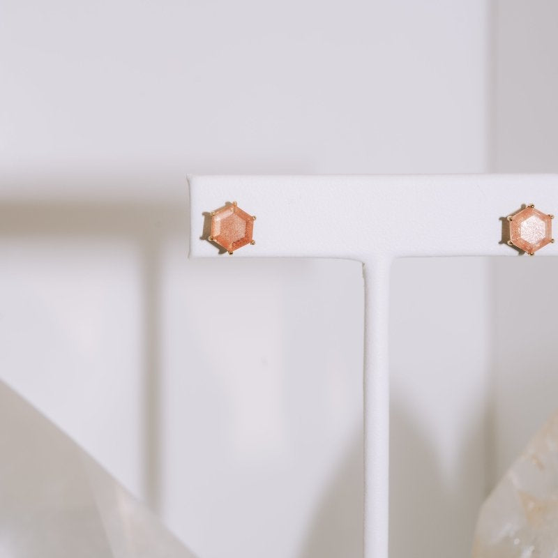 Oregon Peach Sunstone Hexagon EarringsWaterlight Jewelry Coearring