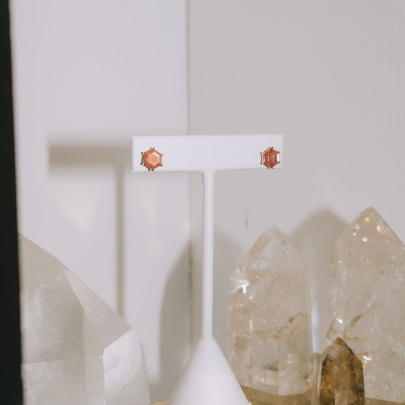 Oregon Peach Sunstone Hexagon EarringsWaterlight Jewelry Coearring