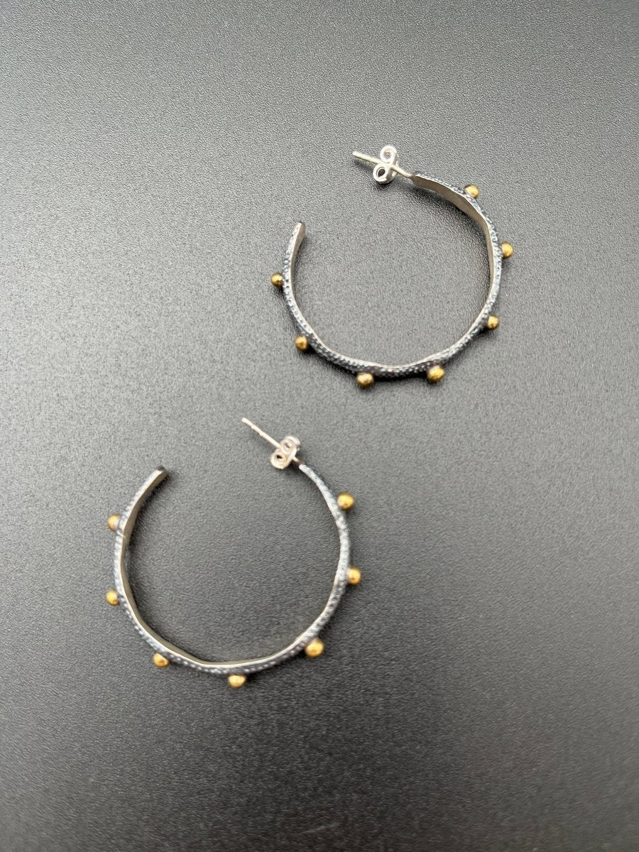 Organic Shape, Oxidized Silver & Bronze Dot Earrings - 1.25” diameterBORAEARRINGS