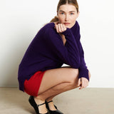 Oversized Cashmere V - neck Sweater: PurpleSTUDIO CASHMERE8SWEATER