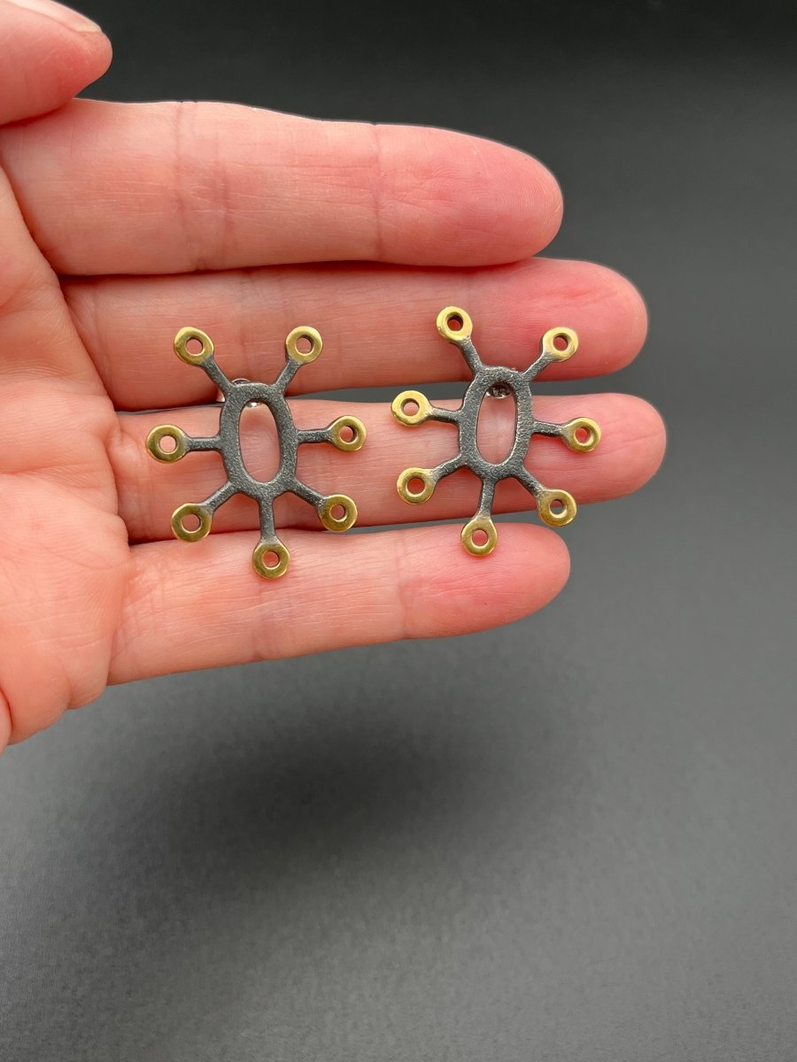 Oxidized Silver and Gold Earrings - 1.25”BORAEARRINGS
