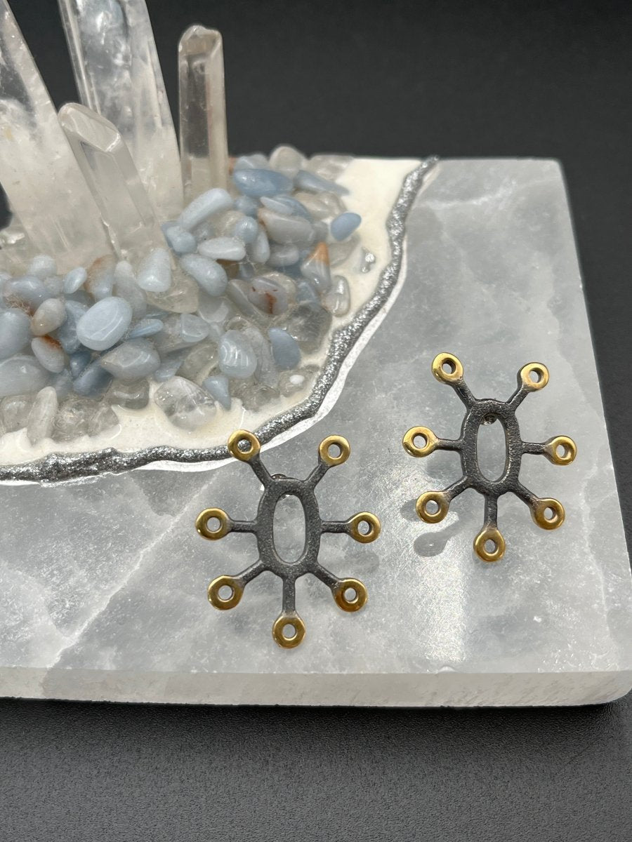 Oxidized Silver and Gold Earrings - 1.25”BORAEARRINGS