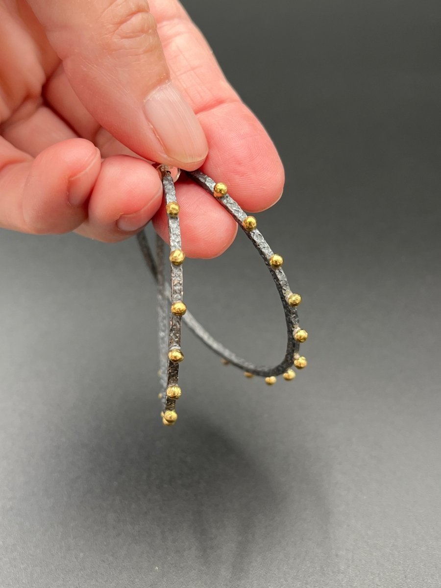 Oxidized Silver & Bronze Dot Earrings - 2” diameterBORAEARRINGS