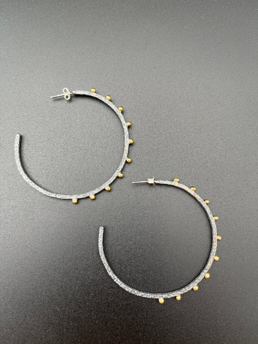 Oxidized Silver & Bronze Dot Earrings - 2” diameterBORAEARRINGS