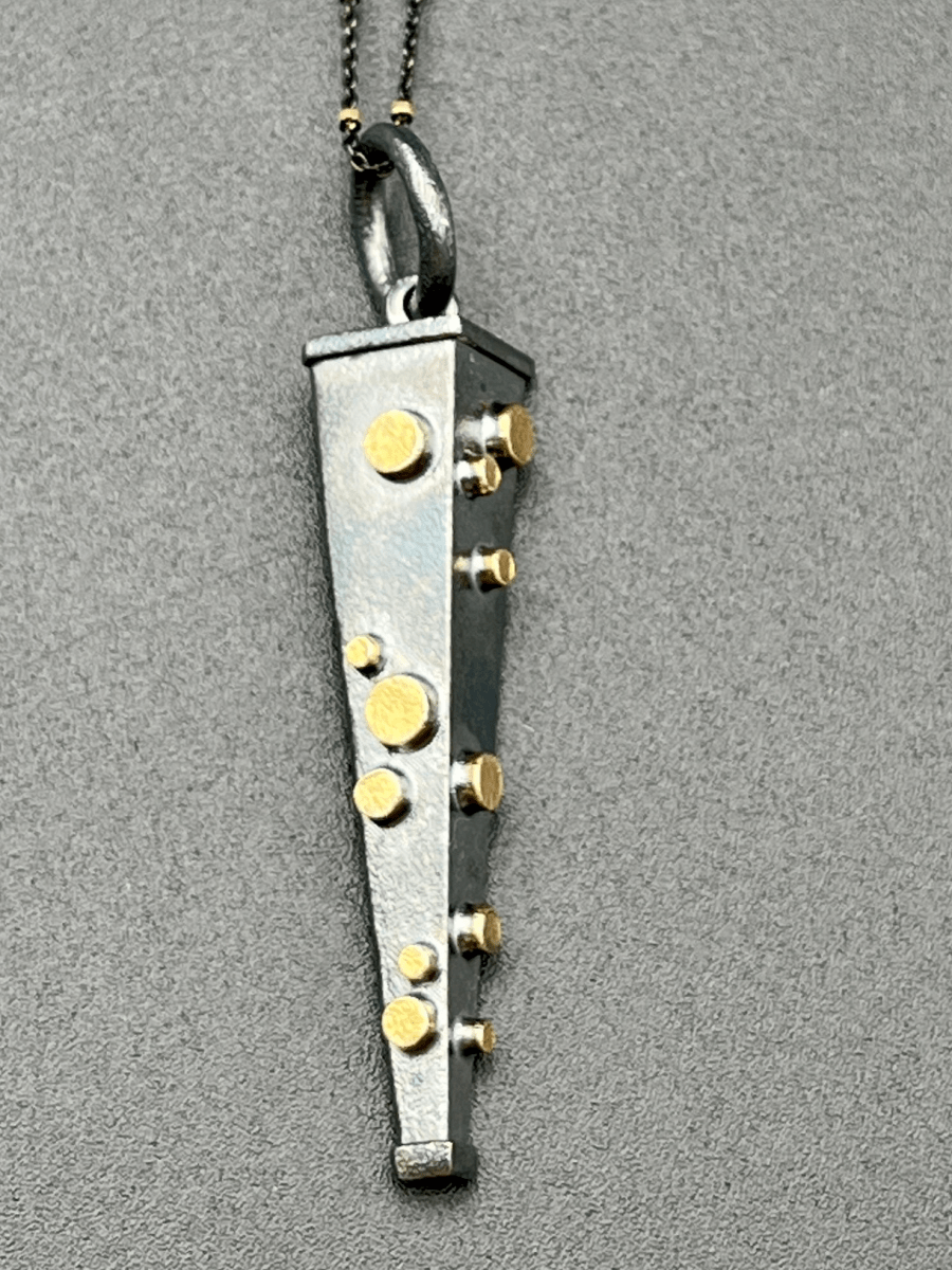 Oxidized Silver Pendulum with Bronze Dots NecklaceBORANECKLACES