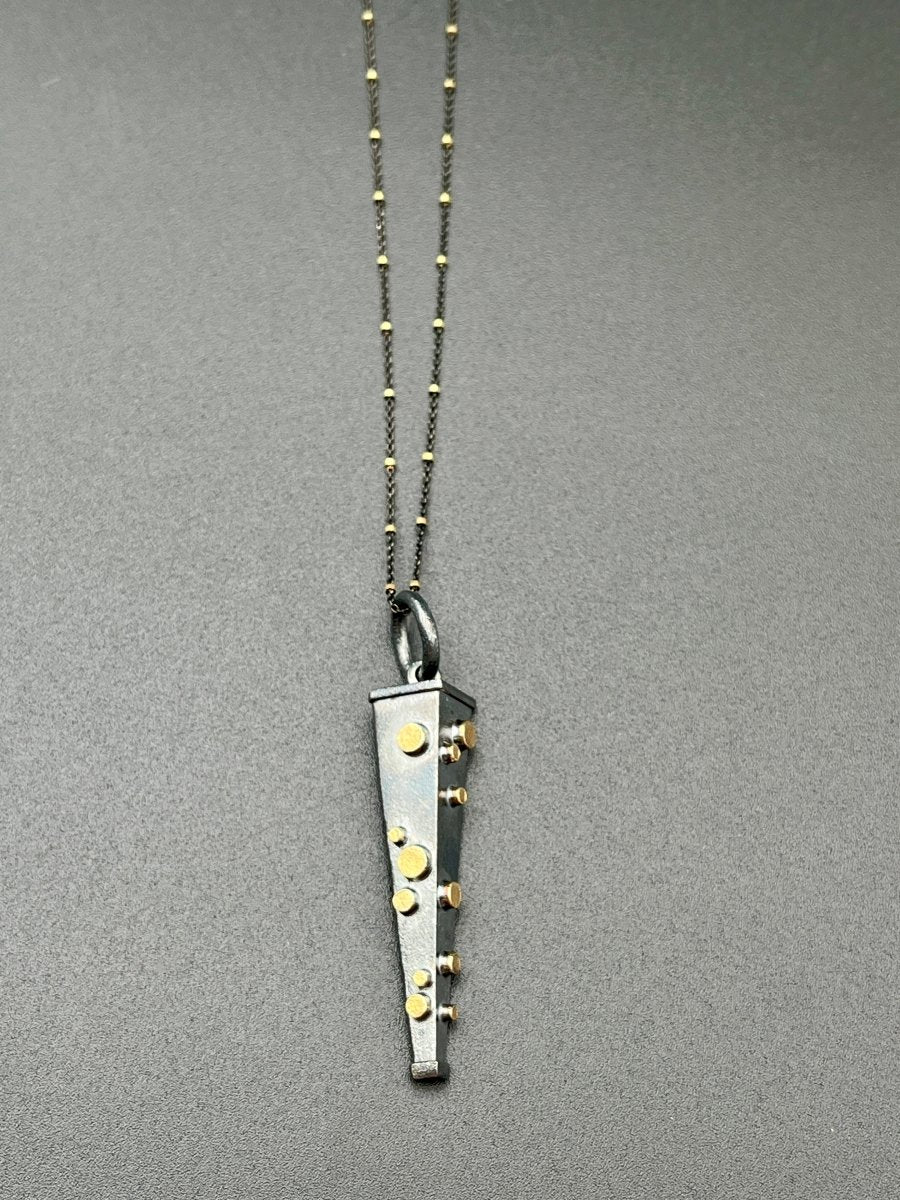 Oxidized Silver Pendulum with Bronze Dots NecklaceBORANECKLACES