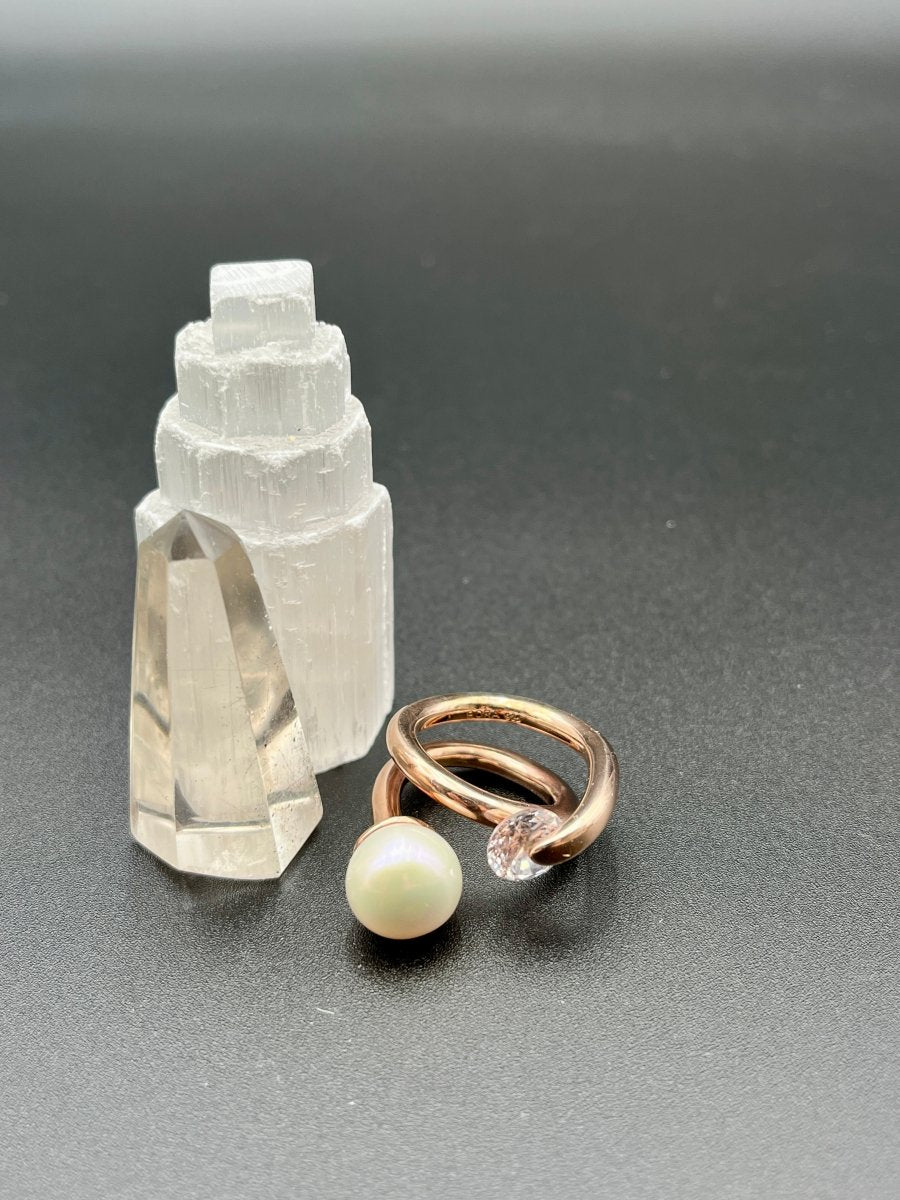 Pearl, CZ, Rose gold over SilverBORARINGS
