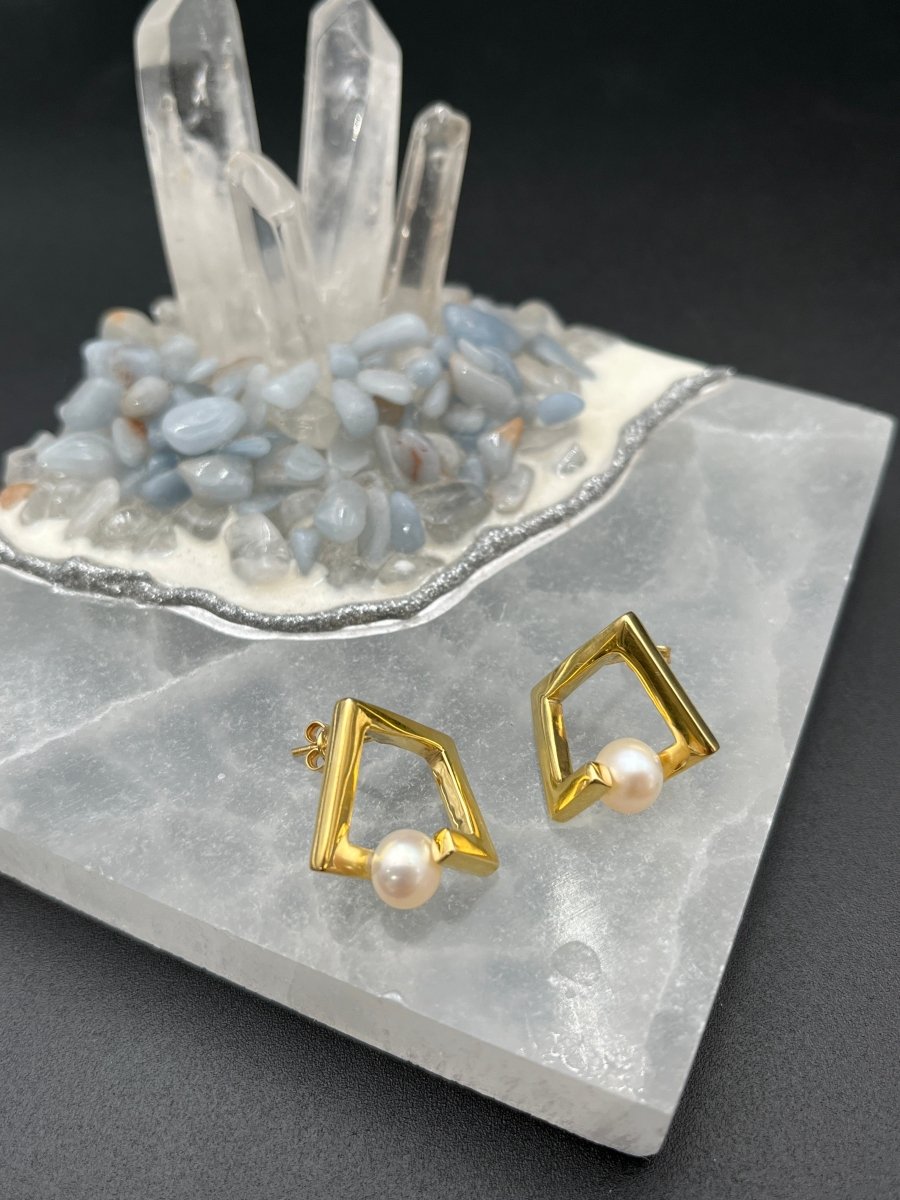 Pearl in 24k over Silver Earrings - 1/2” squareBORAEARRINGS