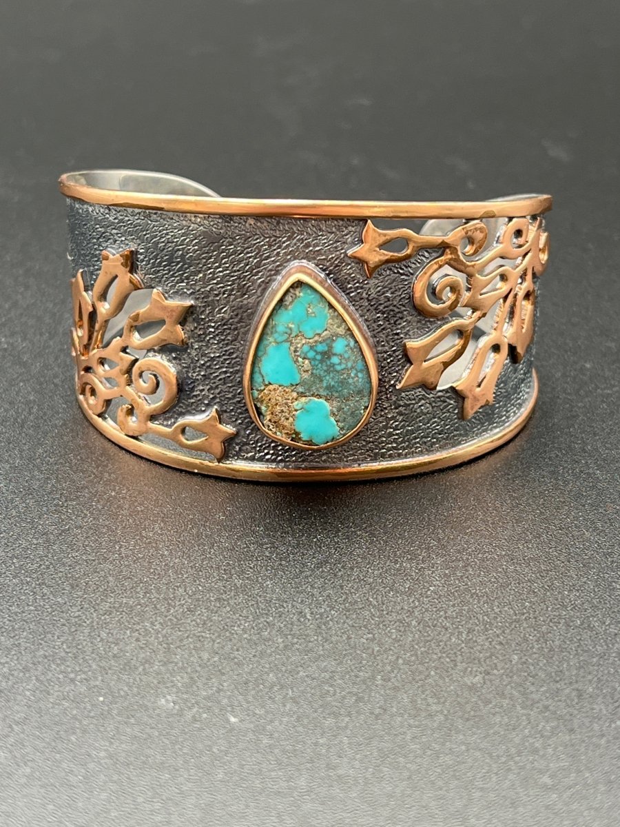 Persian Turquoise and Bronze Cuff - 1.5” tallBORABRACELET