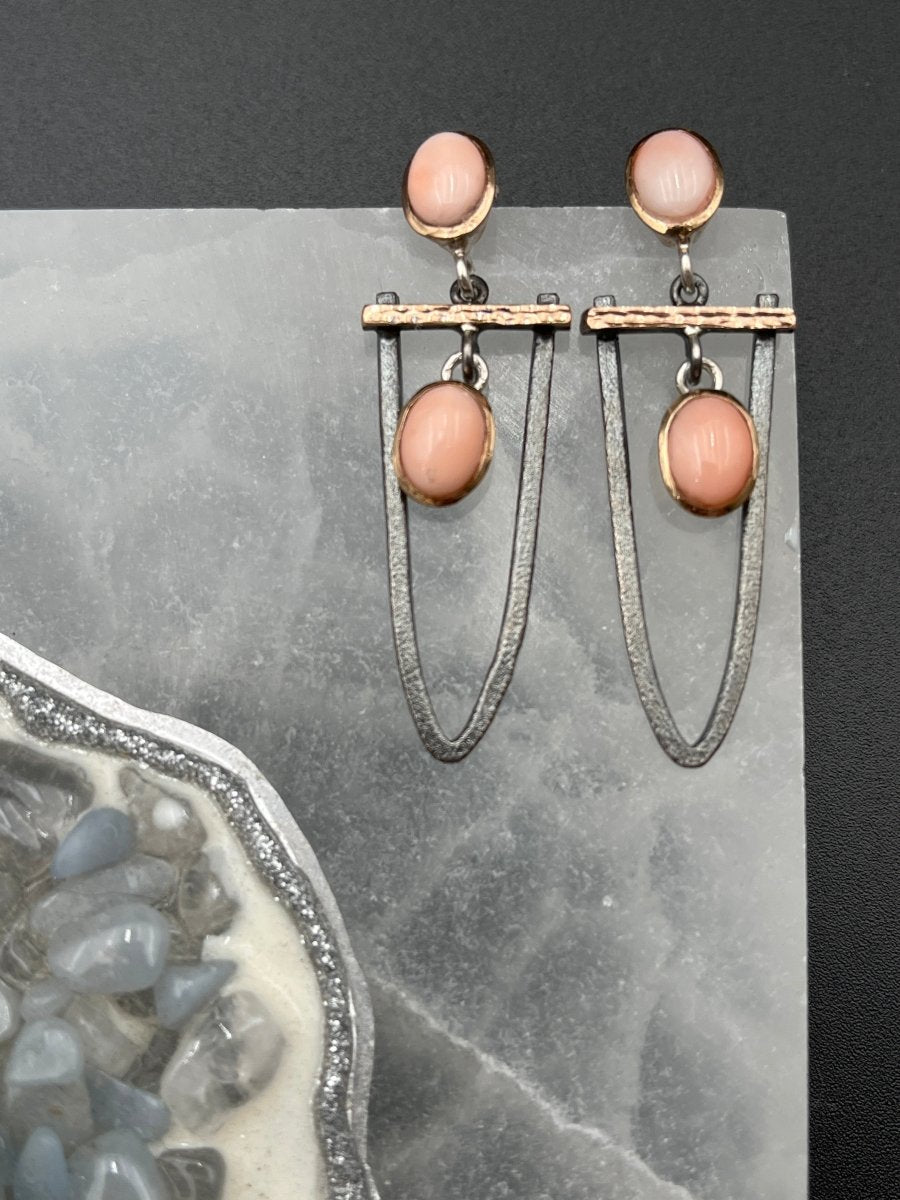 Pink Coral and Oxidized Silver Moving Earrings - 2” longBORAEARRINGS