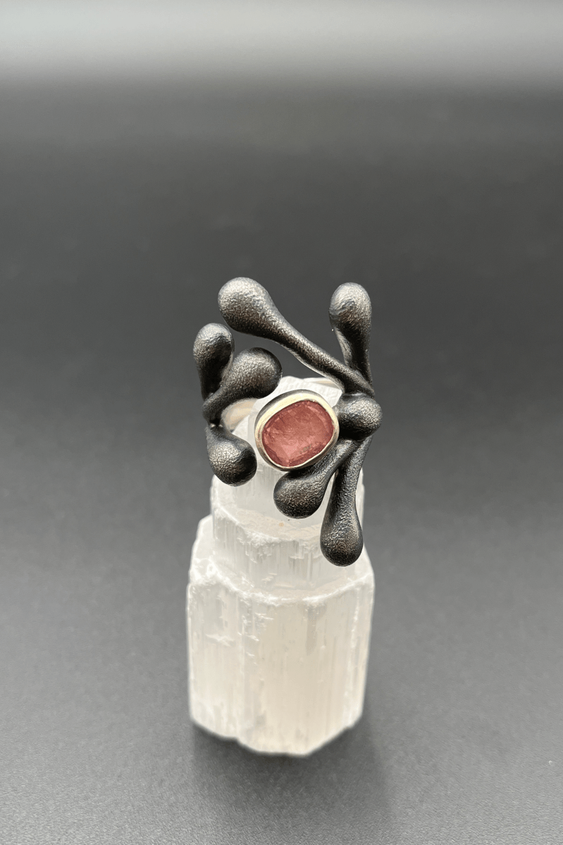 Pink Tourmaline in Oxidized Silver StatementBORARINGS