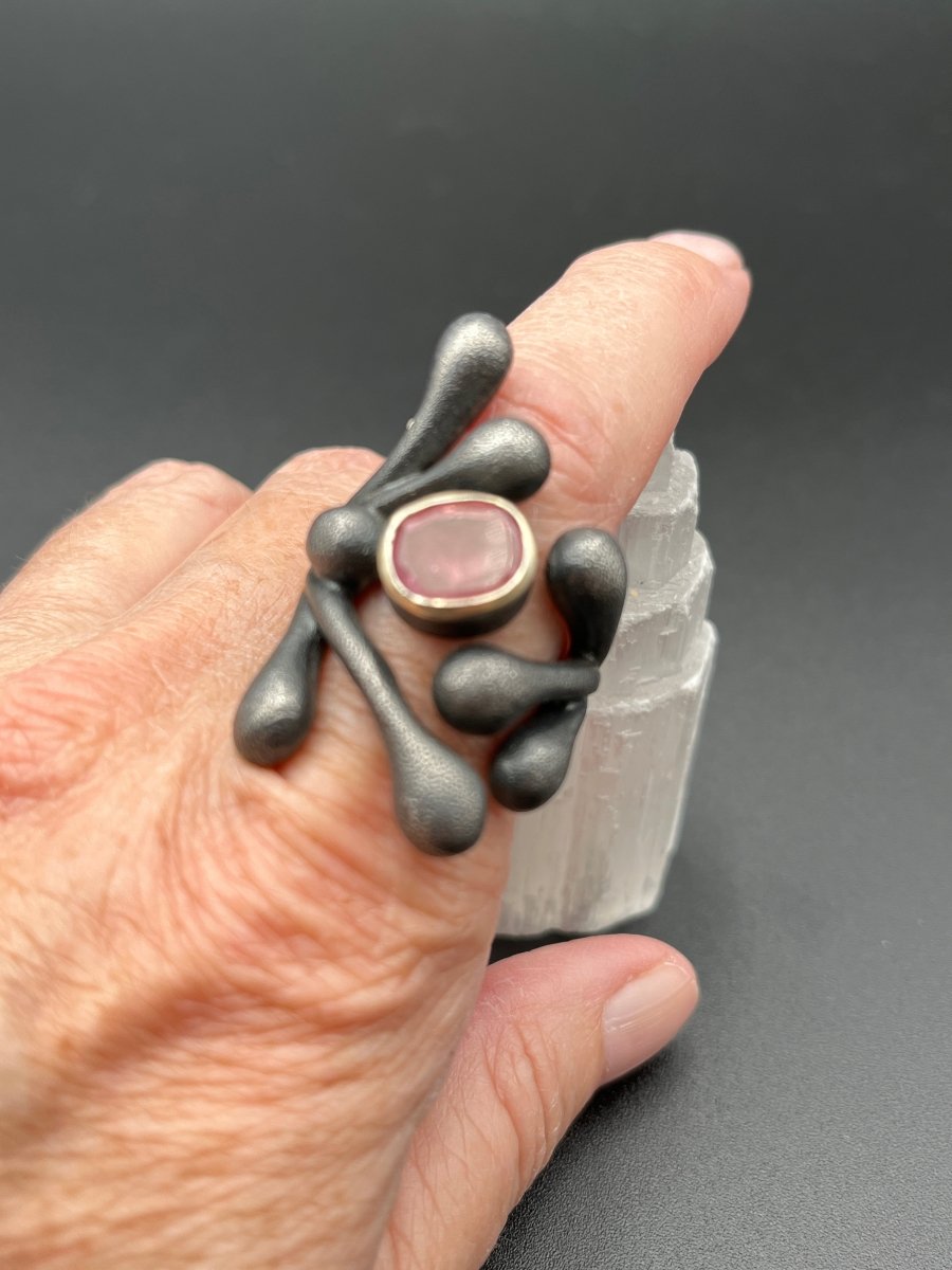 Pink Tourmaline in Oxidized Silver StatementBORARINGS