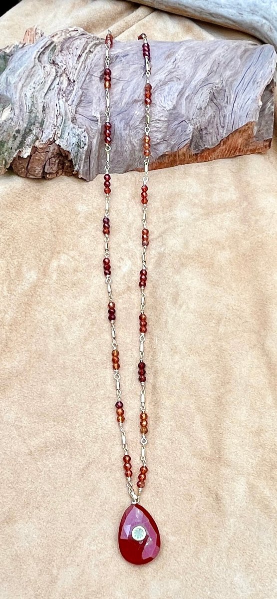 Red Onyx Teardrop With Peridot Center Short NecklaceBeth ZinkNECKLACES