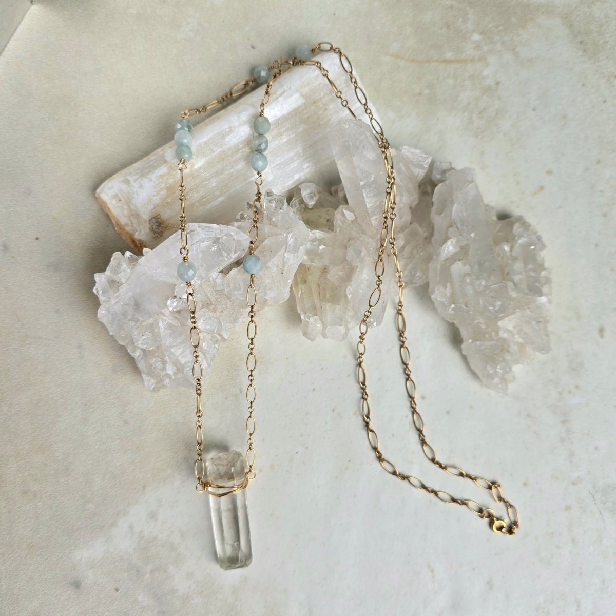 Rock Crystal & Aqua Marine - Long Chain 1851James & JezebelleNECKLACES