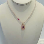 Rose Quartz Oval Pendant With Pink Topaz With Rose Quartz Rondelles Short NecklaceBeth ZinkNECKLACES