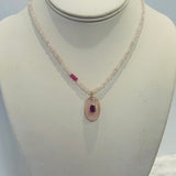 Rose Quartz Oval Pendant With Pink Topaz With Rose Quartz Rondelles Short NecklaceBeth ZinkNECKLACES