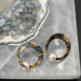 Round Silver and Gold and Pearl Earrings - 1” roundBORAEARRINGS