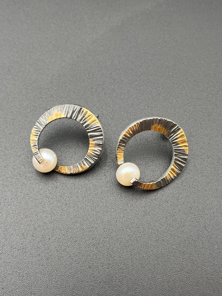 Round Silver and Gold and Pearl Earrings - 1” roundBORAEARRINGS