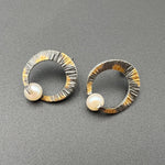 Round Silver and Gold and Pearl Earrings - 1” roundBORAEARRINGS