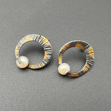 Round Silver and Gold and Pearl Earrings - 1” roundBORAEARRINGS