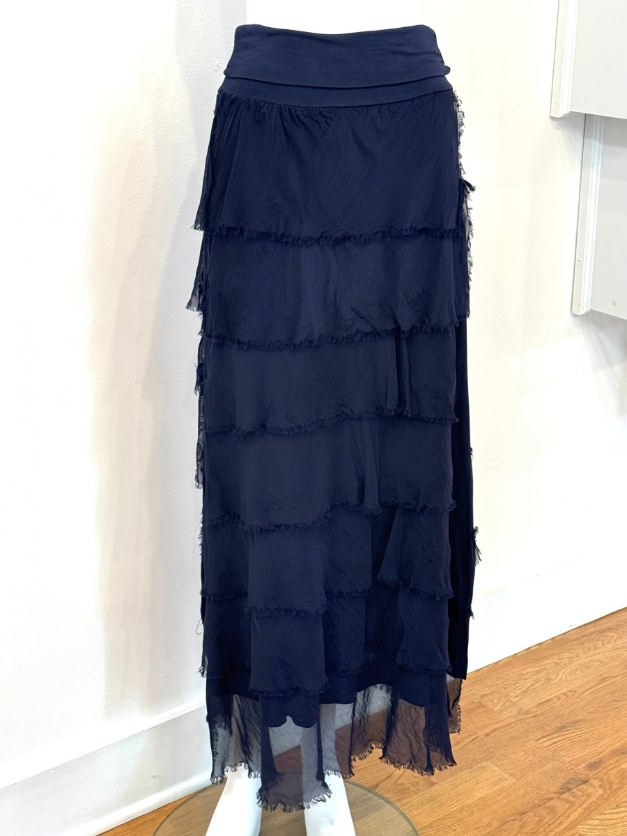 Silk Skirt with Raw Edge Chiffon: Taupe and Navy / One SizeDance in ParisSKIRT