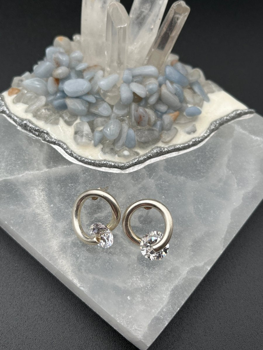 Silver Circle Earrings with CZ - 1/2” circleBORAEARRINGS