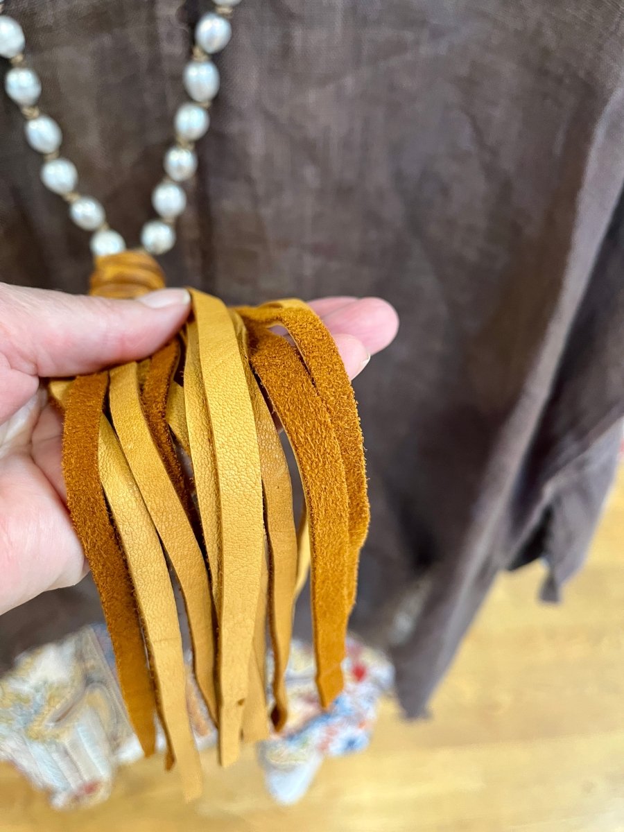 Surf N Turf - Pearls and Deer Hide Long necklaceMelody Vintage JewelryNECKLACES