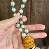 Surf N Turf - Pearls and Deer Hide Long necklaceMelody Vintage JewelryNECKLACES