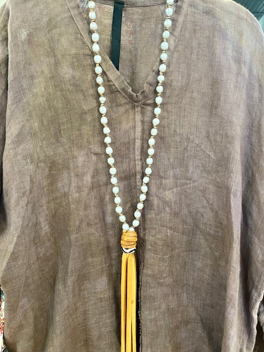 Surf N Turf - Pearls and Deer Hide Long necklaceMelody Vintage JewelryNECKLACES