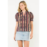Tie - Dye Puff Sleeve Split Neck Top – WineTHMLblouse