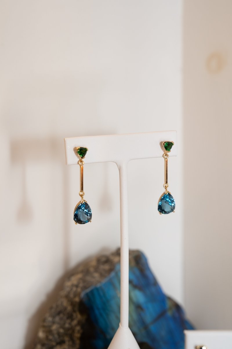 Tsavorite Garnet & London Blue Topaz EarringsWaterlight Jewelry Coearring