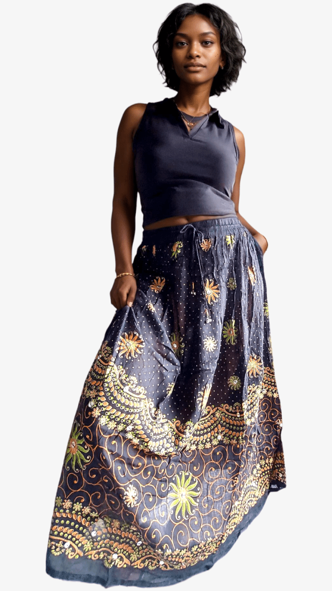 Women Sequin Wrinkled SkirtIndia Batikskirt